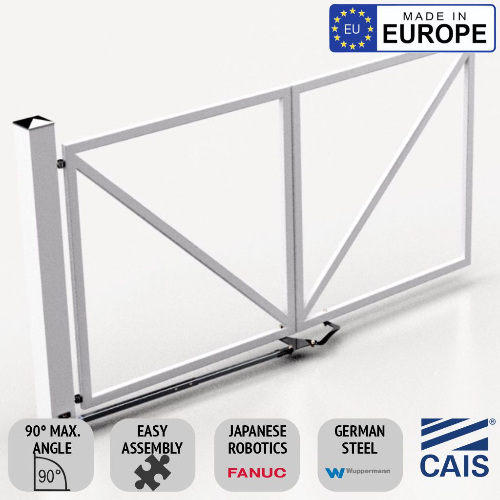 Trackless Bi-Fold Swing Gates: Bi-fold swing gates are a gate system comprising two panels that fold in the middle when opening or closing.