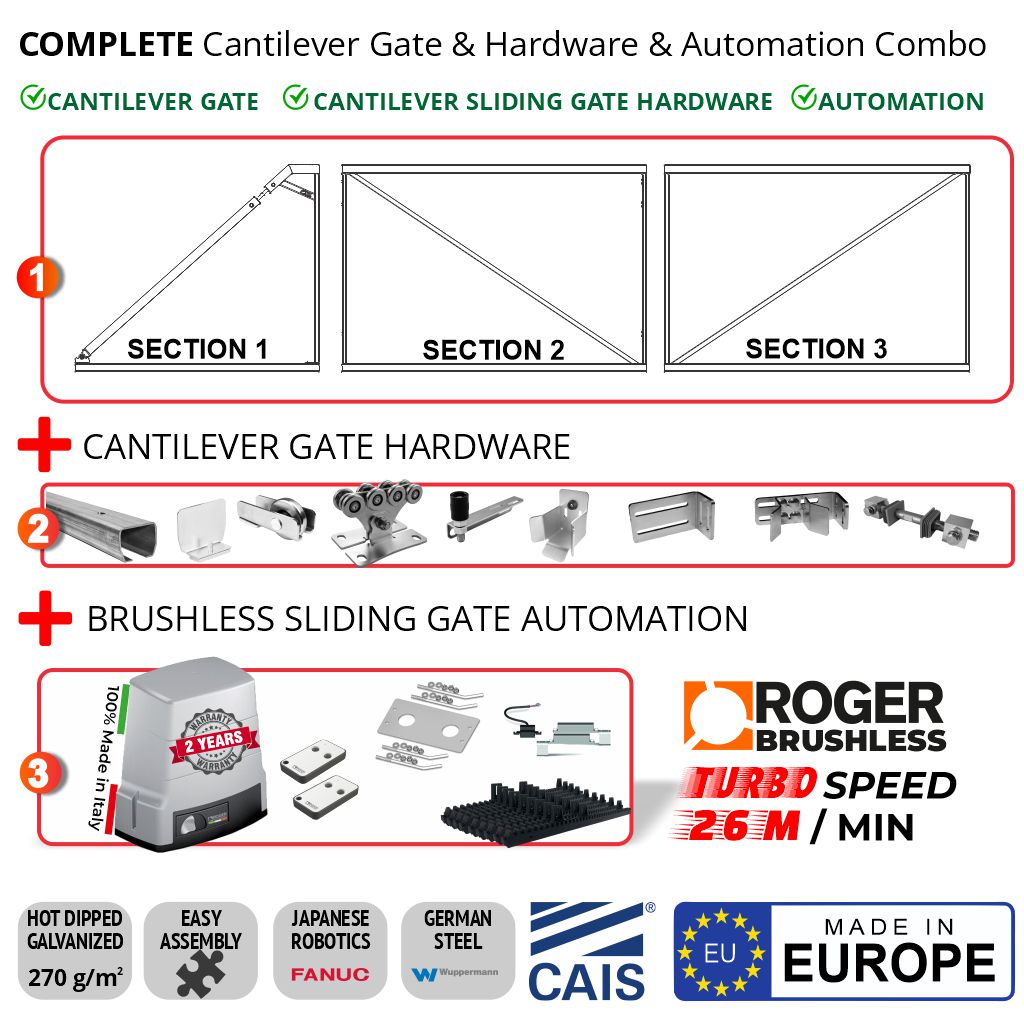 Complete Cantilever Gate Hardware & Sliding Gate Automation Combo