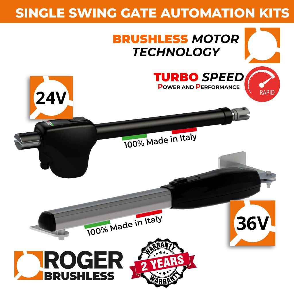 Brushless Gate Automation | Single Swing Opener Kits with BRUSHLESS Motor Technology