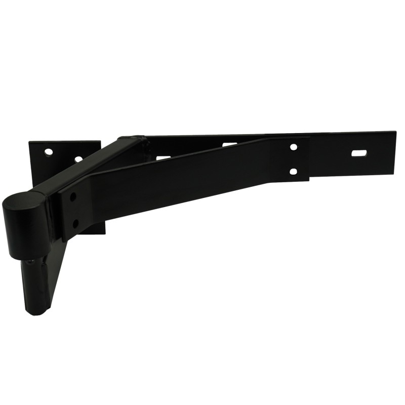 Left Side Heavy Duty Rising Gate Hinges with Support Bracing. Satin Black Powder-Coated Heavy Duty Rising Gate Hinges |  Lifting or Uphill Rising Hinges for Swing Driveway Gates