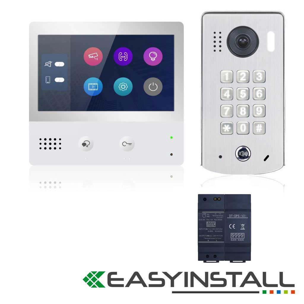 Eyevision® EasyInstall Two Wire Video Intercom System, 7 Inch Touch Screen Intercom Monitor With Surface Mount Video Intercom Door Station