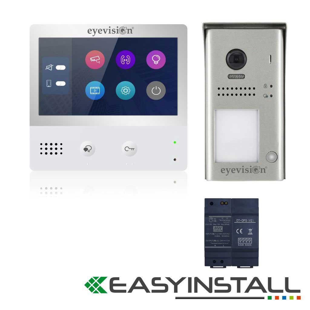 Eyevision Two Wire Video Intercom System, 7 Inch Touch Screen Intercom Monitor With Surface Mount Video Intercom Door Bell Camera