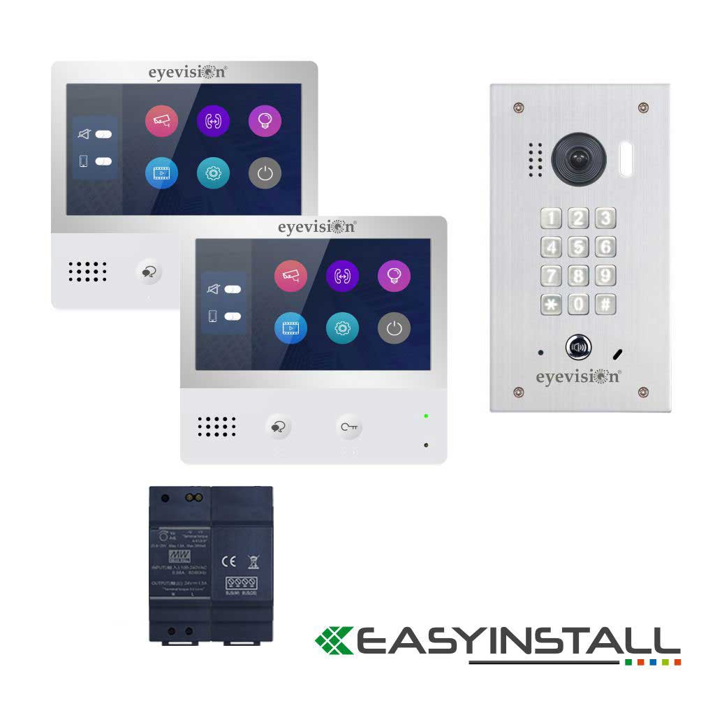 Eyevision® EasyInstall Two-Wire Video Intercom With Double Touch Screen Monitor and Flush Mount 2MP, 170° Super Wide Angle Video Intercom Doorbell