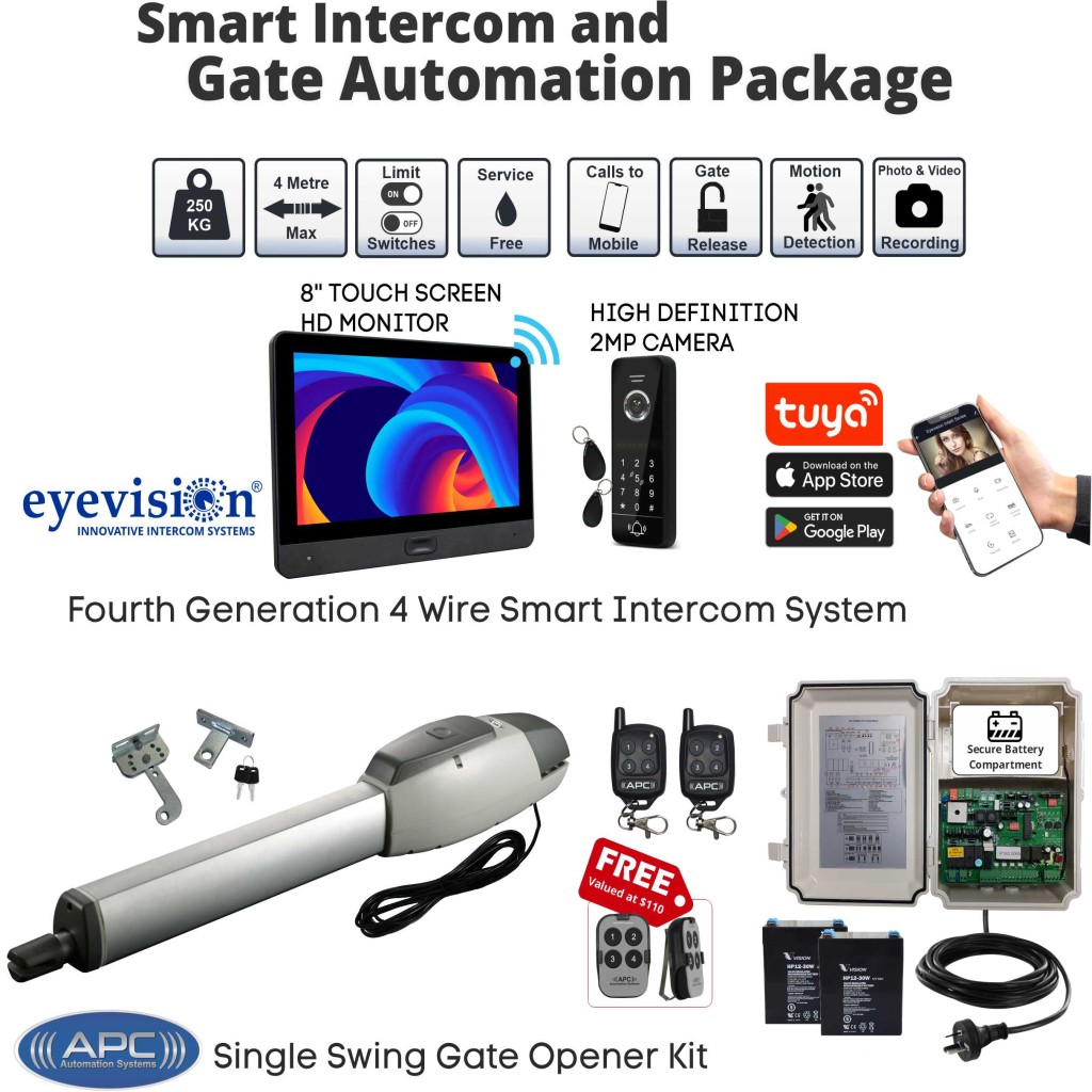 Single Swing Gate Opener with WiFi Intercom Combo Smart Gate Automation System