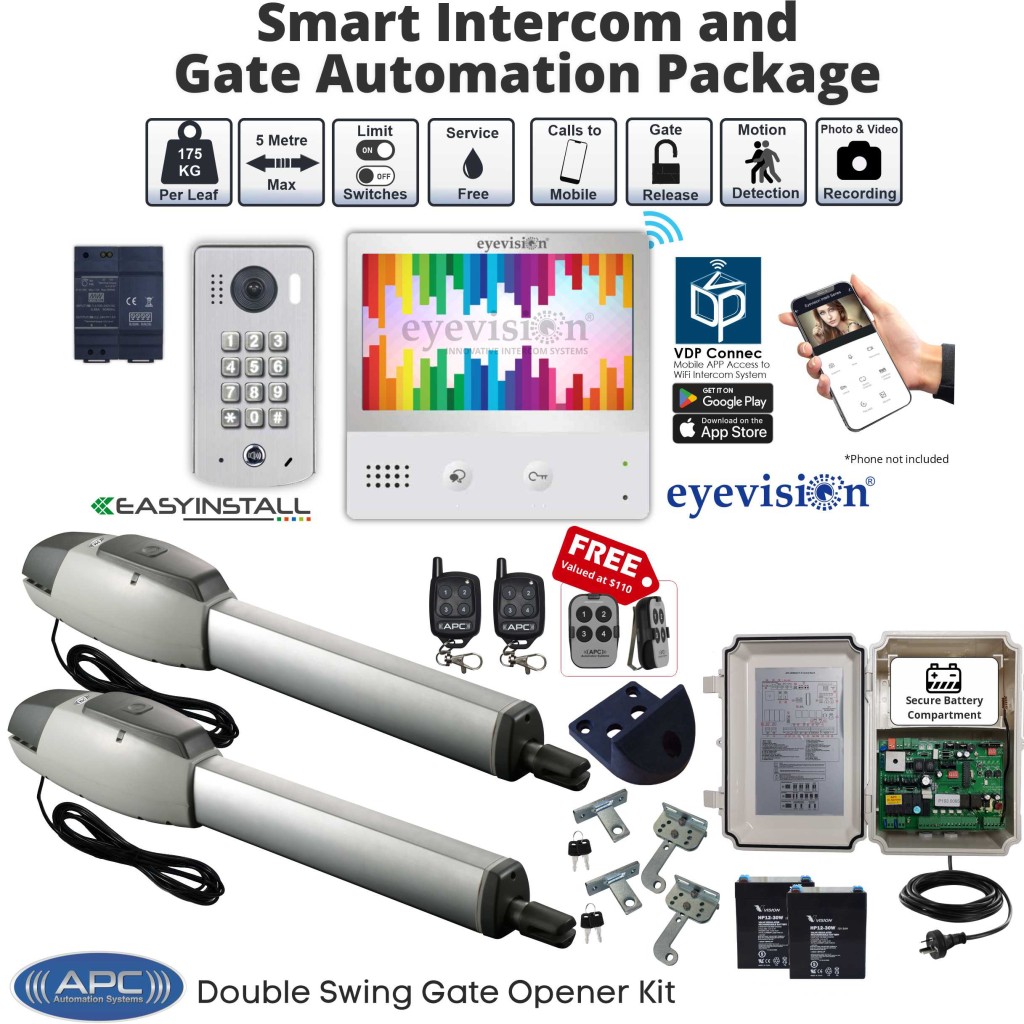 Double Swing Gate Opener with WiFi Intercom Combo Smart Gate Automation System