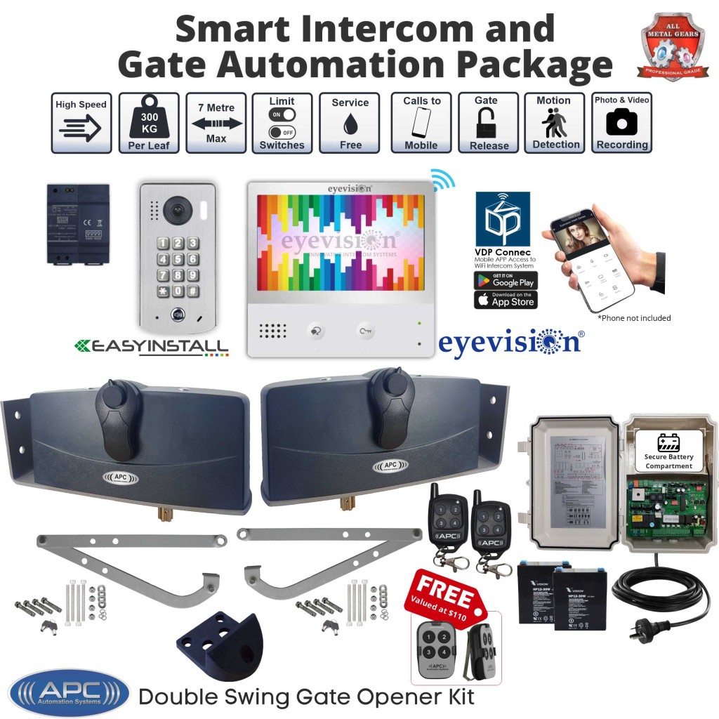 Smart Wifi Gate Automation Combo Double Swing Gate Opener with WiFi Intercom Smartphone Access System