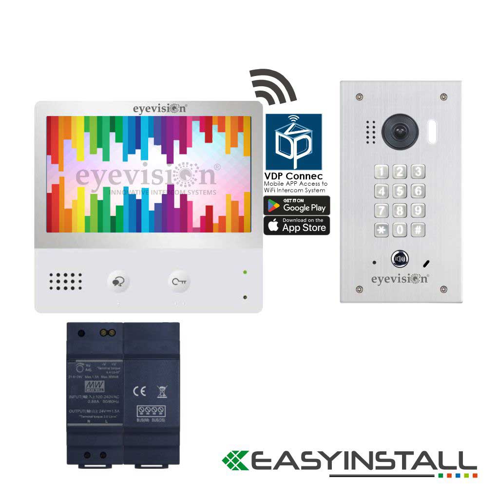 Eyevision® EasyInstall Two-Wire Smart WiFi Video Intercom Flush Mount Keypad Doorbell Camera System