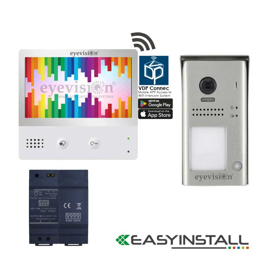 2 Wire Smart Video Intercom System, WiFi Connection, Smart Phone APP, Easy Installation, Non Polarity, 105° Video Camera