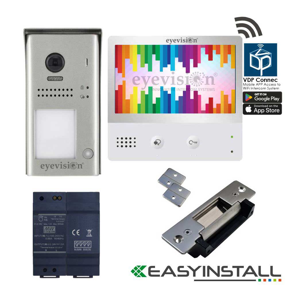 2 Wire Smart Video Intercom System, WiFi Connection, Smart Phone APP, Easy Installation, Non Polarity, 105° Video Camera