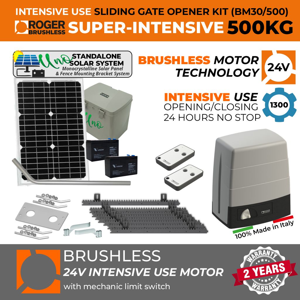 Solar Sliding Gate Opener, Brushless Electromechanical Sliding Gate Motor, Ultra High-Speed 44 cm/s, 400 KG