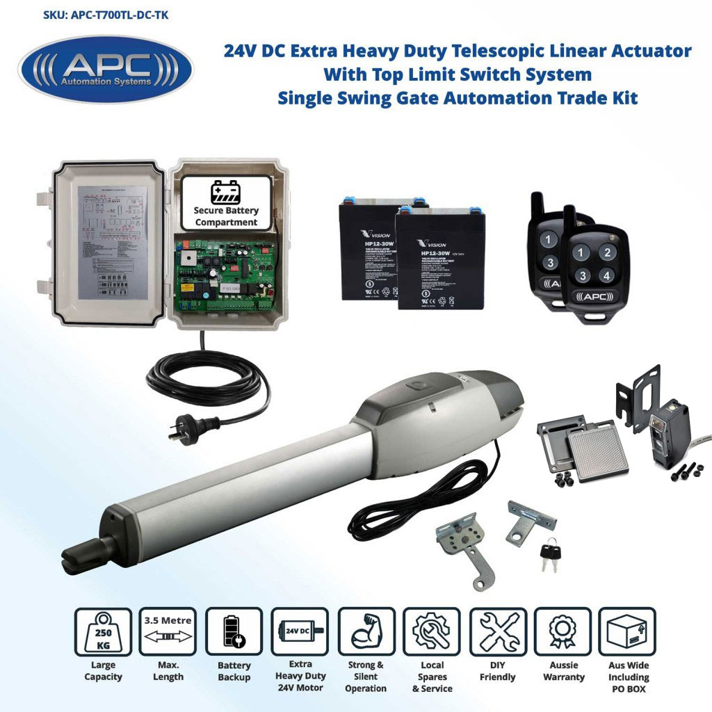 Gate Automation Kit with Robust Cast Alloy Casing and Magnetic Limits, Single Swing Gate Opener