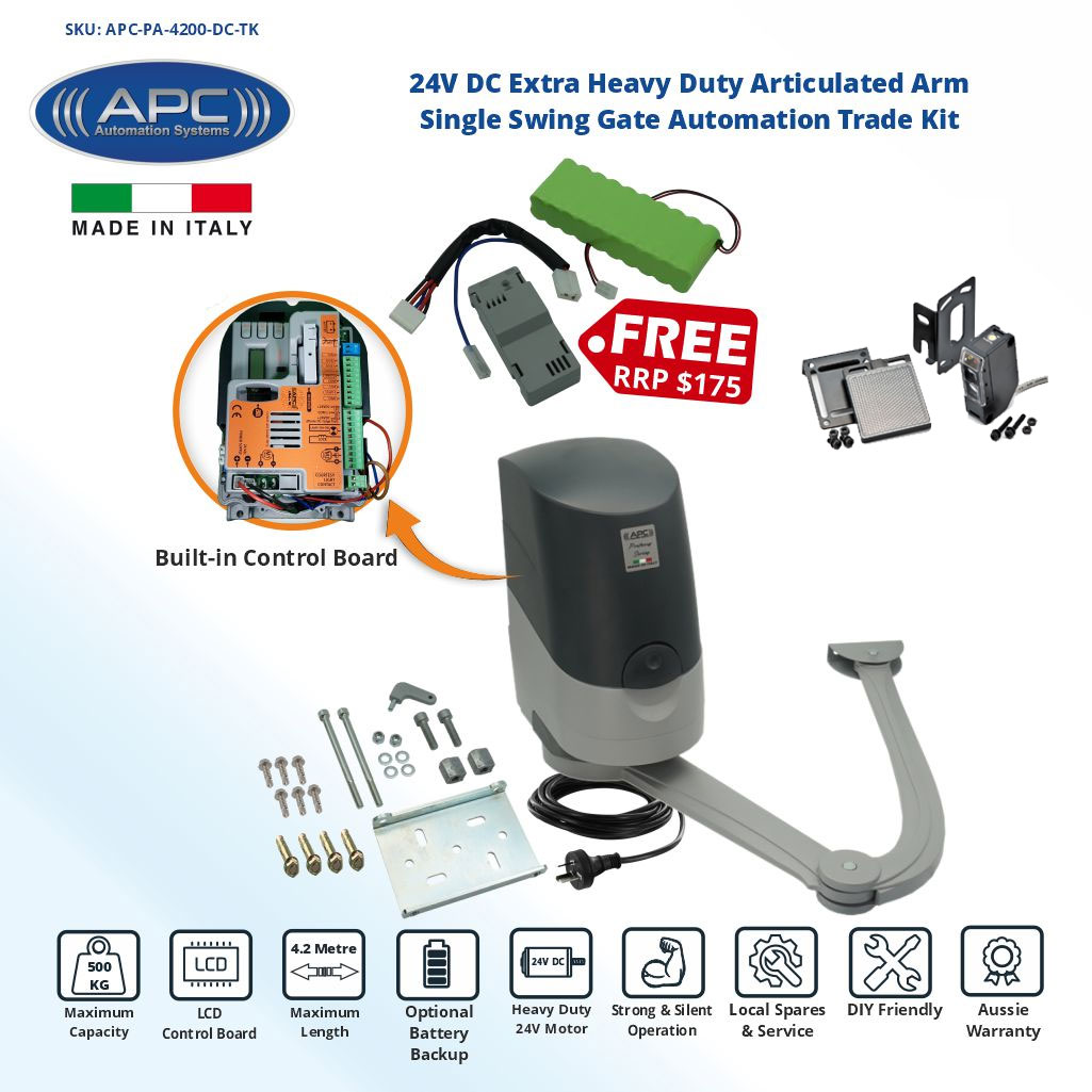 Gate Automation Kit with Robust Cast Alloy Casing and Magnetic Limits, Single Swing Gate Opener