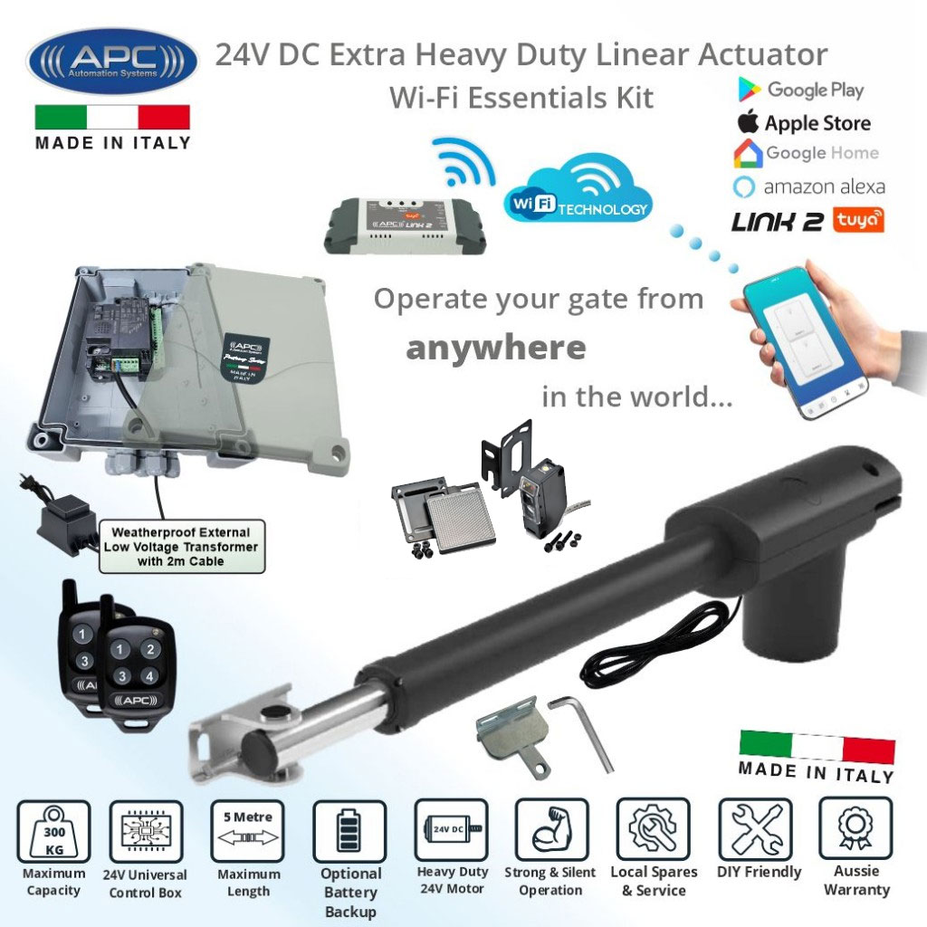 Wi-Fi Gate Automation APP Control Kit with APC Link2 WiFi Smart Gate Automation Module. Single Swing Driveway Gate Opener System