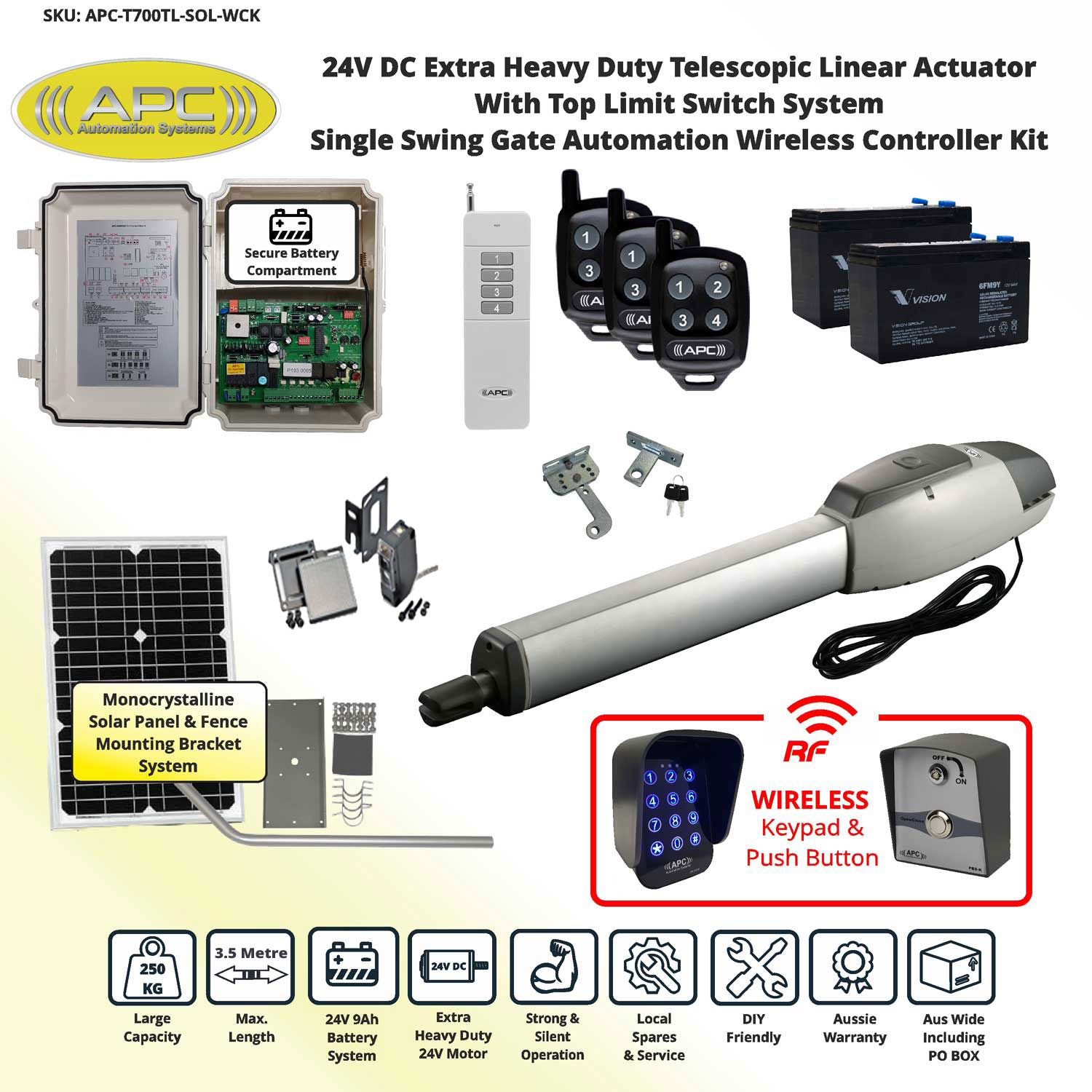Single Swing Solar Powered Gate Opener