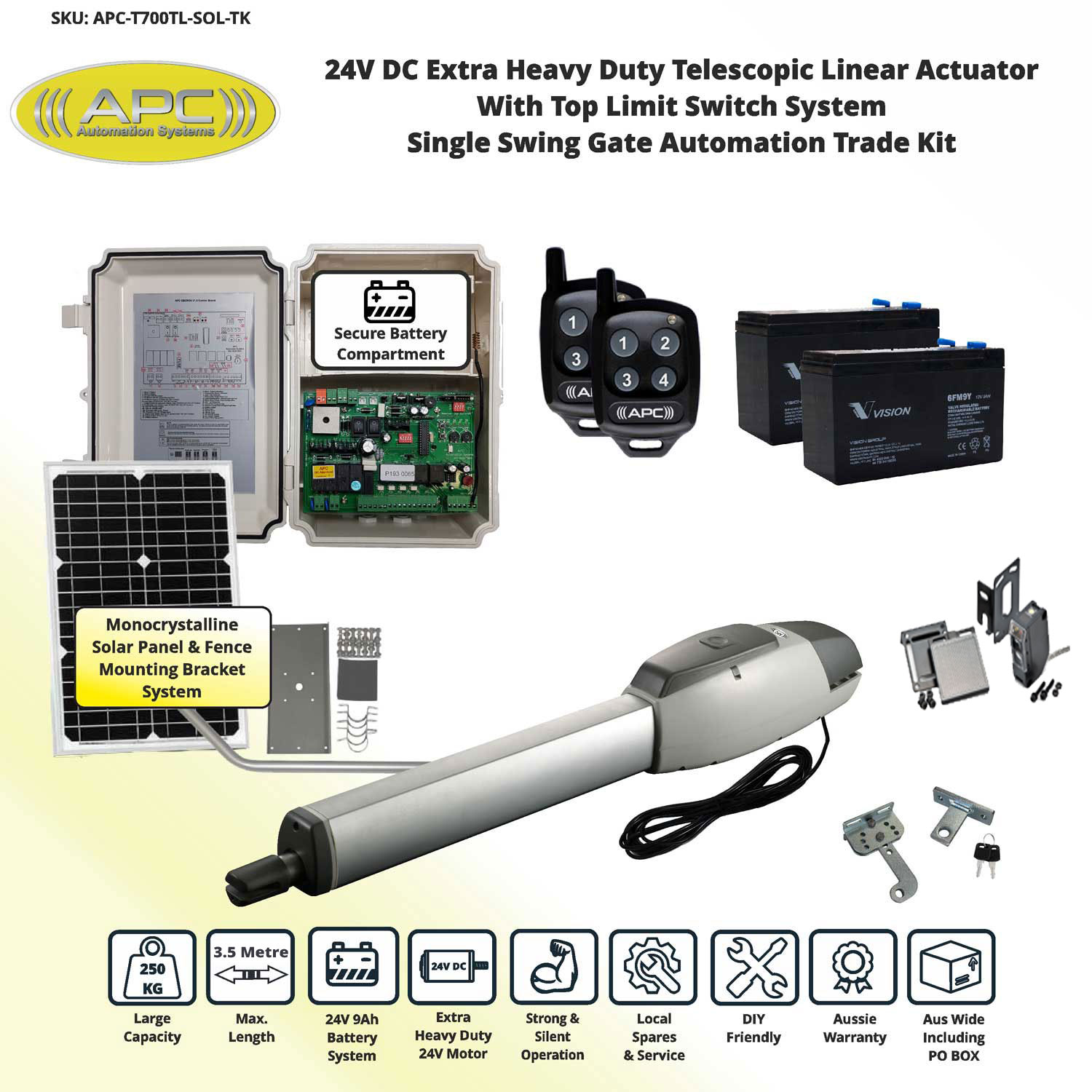 Single Swing Solar Powered Gate Opener
