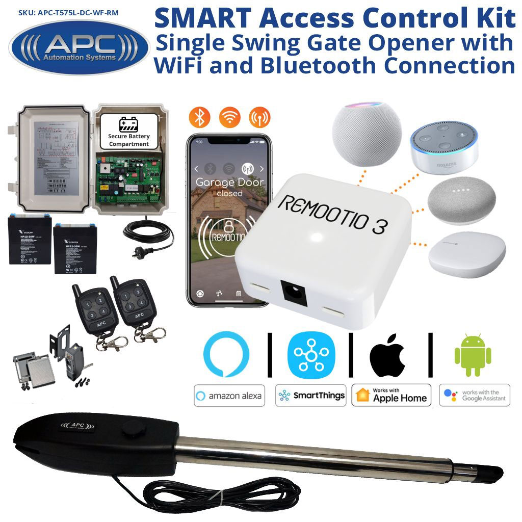 Driveway Gate Opener, Single Swing Gate Automation Kit, Single Swing Gate Opener with Remootio 3 Smart Gate Access Control with Smartphone APP