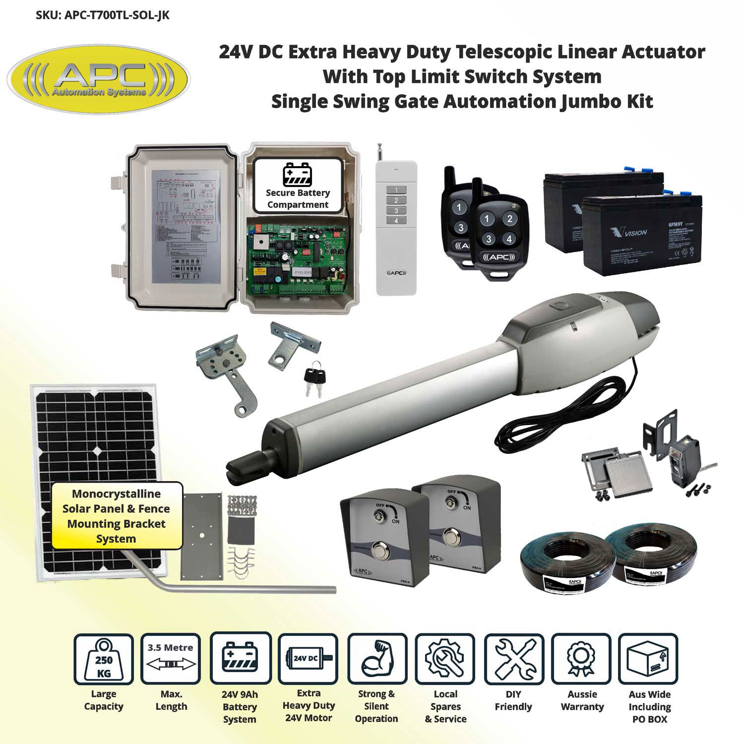 Single Swing Solar Powered Gate Opener