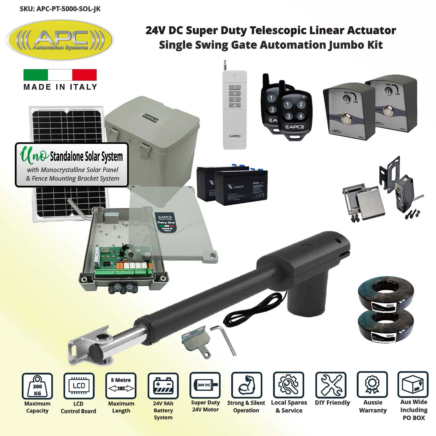 Single Swing  Automatic Solar Electric Gate Kit, Solar Powered Gate Opener