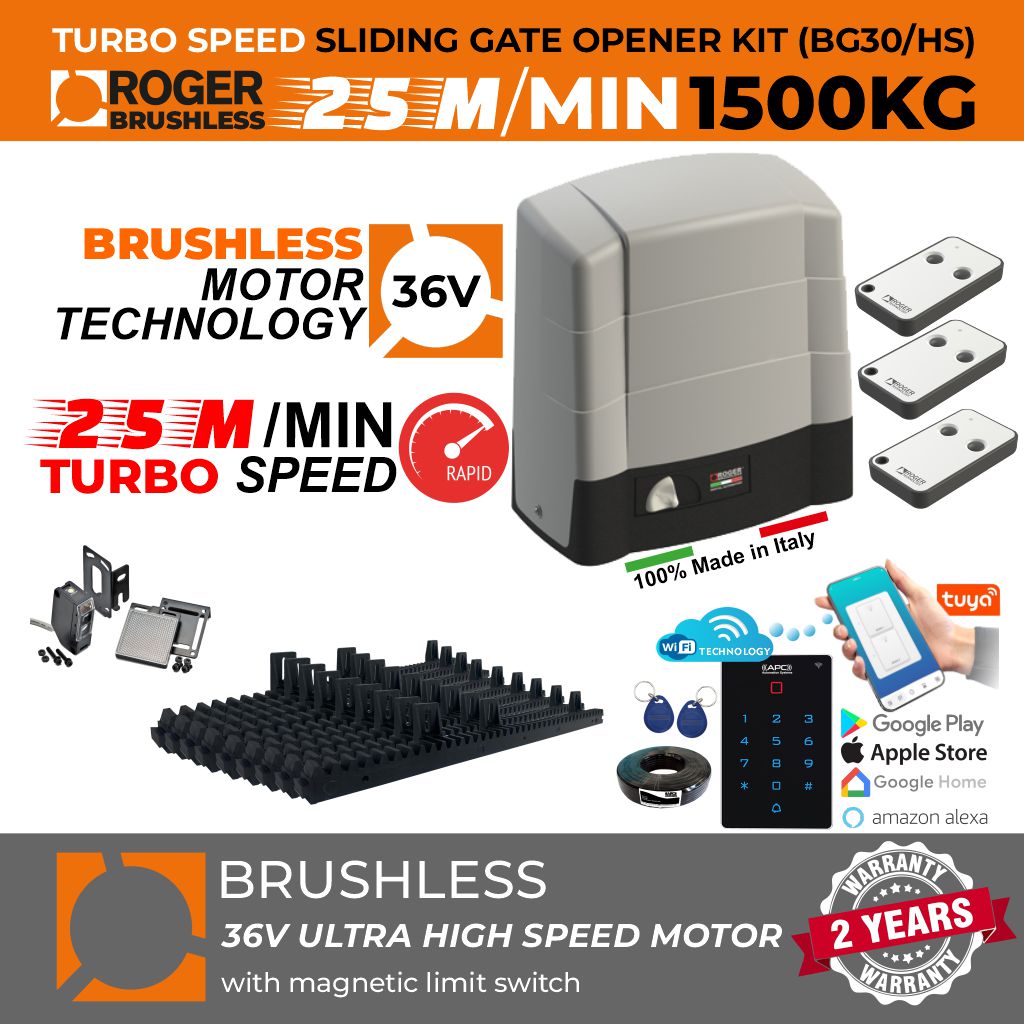 Roller Gate Opener, Brushless Electromechanical Sliding Gate Motor, Ultra High-Speed 42 cm/s,  1500 KG