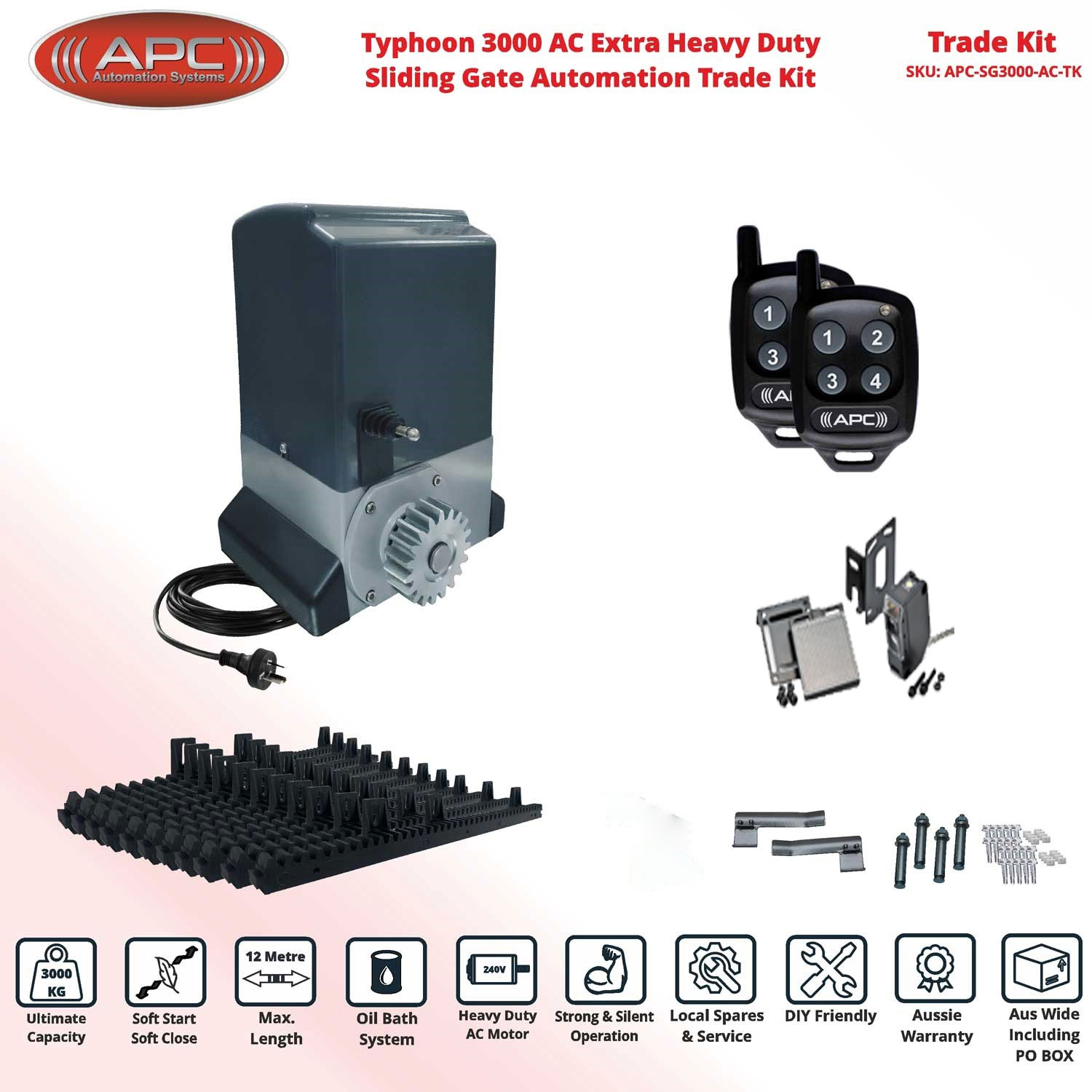 Commercial Grade AC Electric Gate Automation High Duty Typhoon 3000 (3 Tonne) Automated Sliding Gate Opener System With Spring Limits