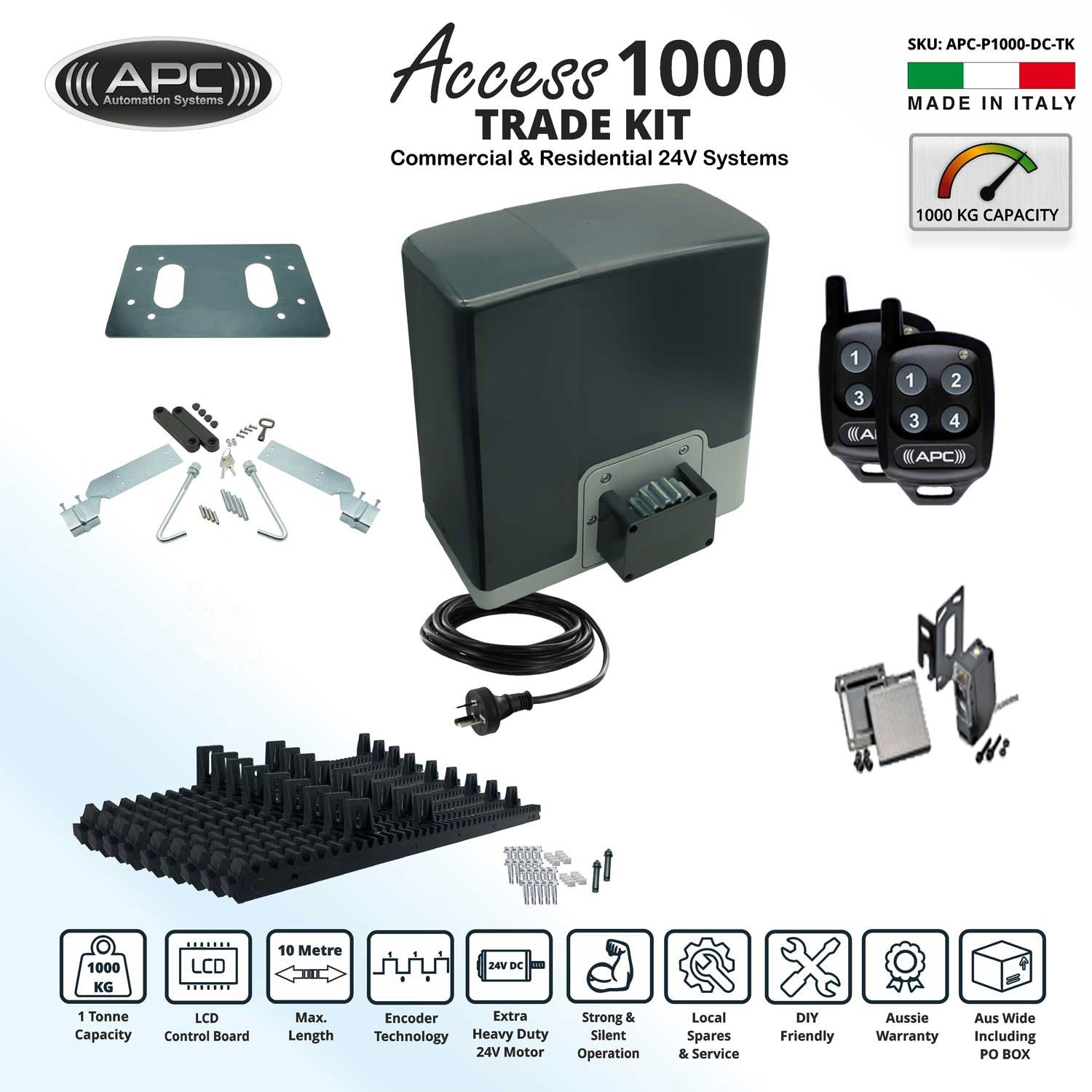 Automatic Electric Sliding Gate Kit AC to 24V DC SUPER DUTY Proteous 1000 KG Sliding Gate Opener Kit with Encoder System