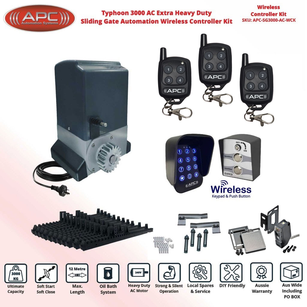 Commercial Grade AC Electric Gate Automation High Duty Typhoon 3000 (3 Tonne) Automated Sliding Gate Opener Wireless Controller System With Spring Limits