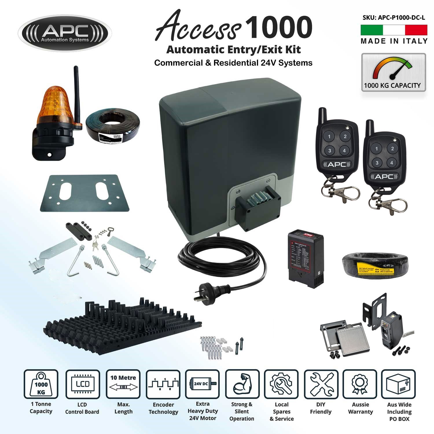 AC to 24V DC Electric Gate  SUPER DUTY Proteous 1000 KG Sliding Gate Opener Access Control Kit with Encoder System