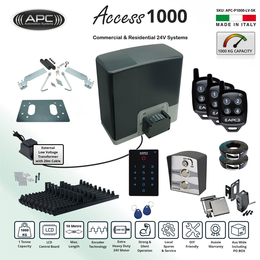 Low Voltage 24V DC Electric Gate APC Proteous 1000 FEATURE RICH Extra Heavy Duty Automatic Sliding Gate Opener Super Kit with Encoder System