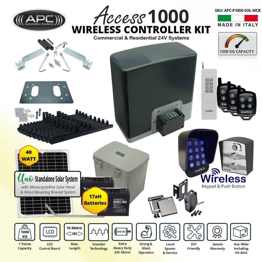 Automatic Electric Sliding Gate Solar Power Kit Proteous 1000 Extra Heavy Duty FEATURE RICH Solar Sliding Gate Opener Kit