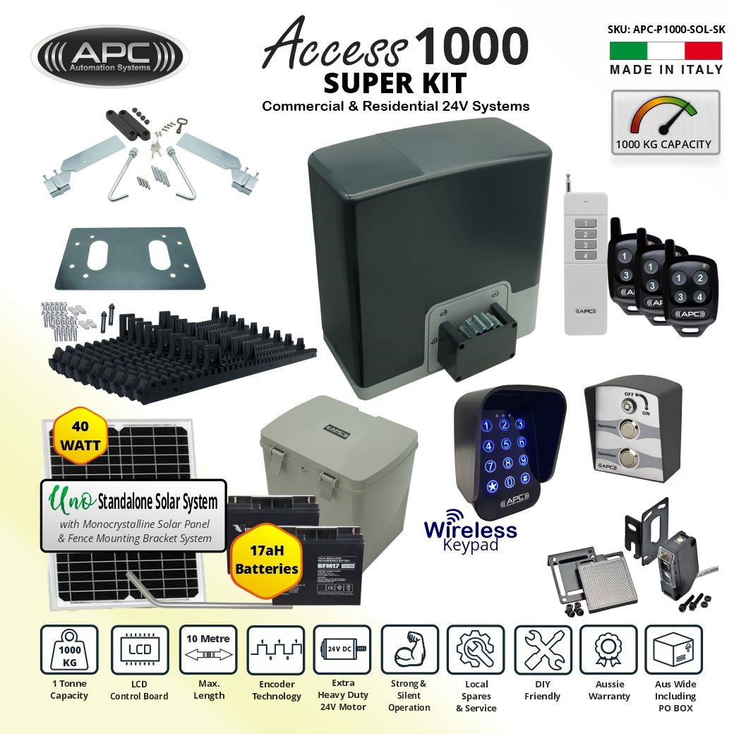 APC Proteous 1000 Solar Powered Extra Heavy Duty Sliding Gate Opener Super Kit