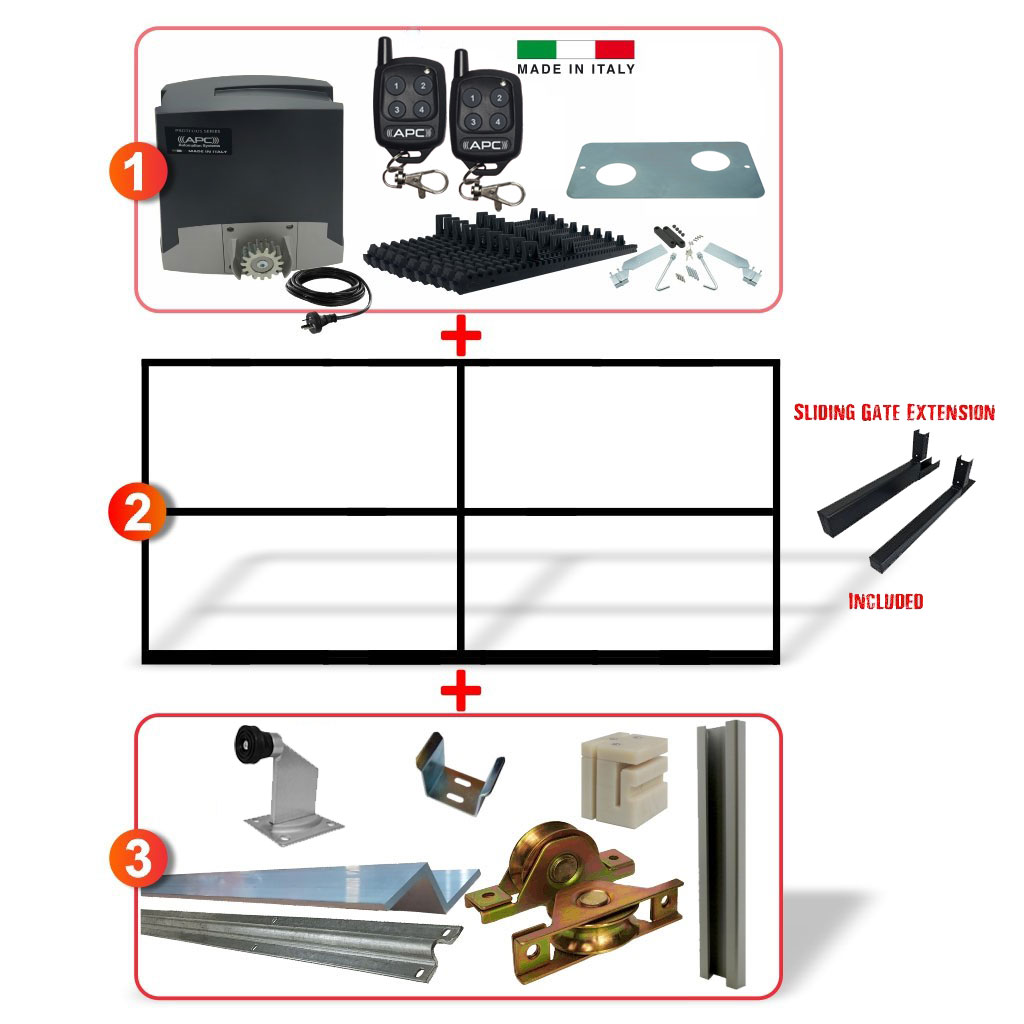 4.9m Gate Frame including Hardware and Heavy Duty Italian 500kg Sliding Gate Opener System