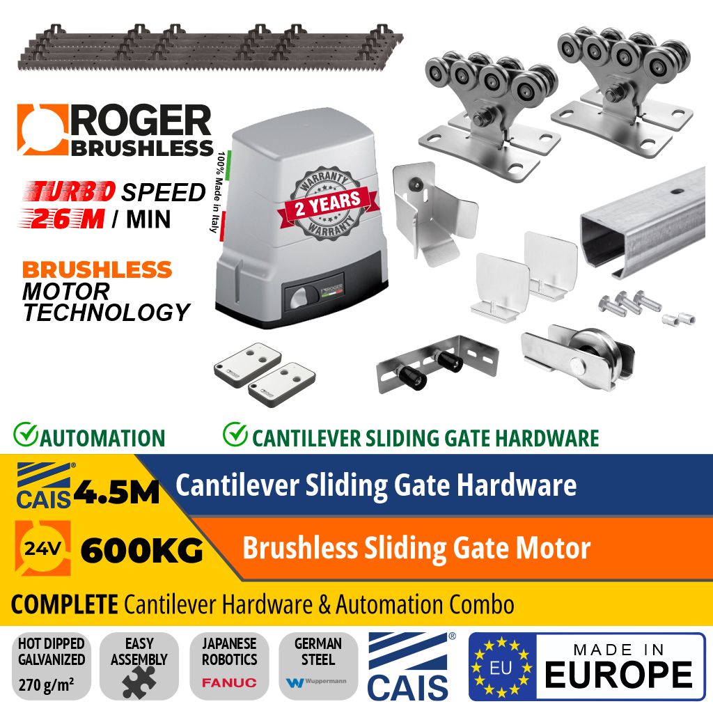 4.5M Complete Cantilever Gate Hardware and 600KG Turbo Speed Roger technology Brushless Gate Automation Package