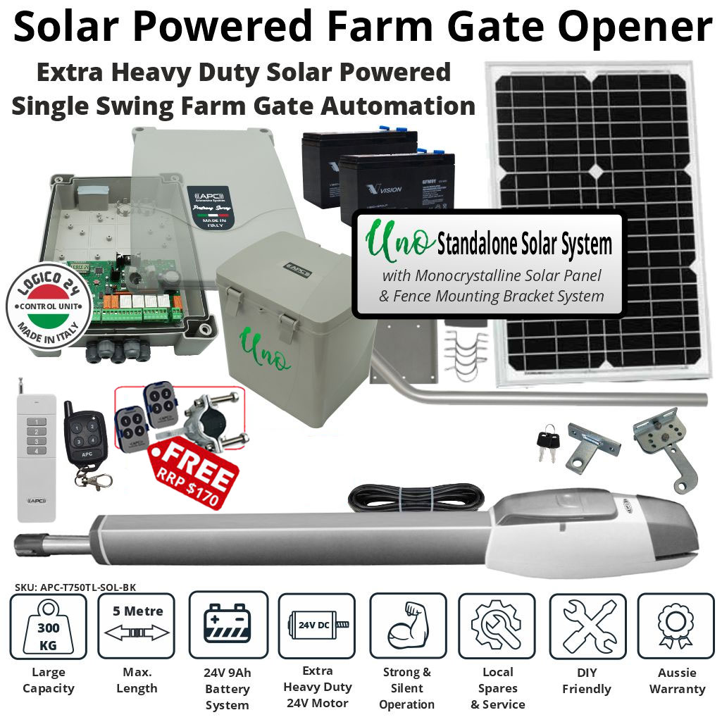 Solar Electric Automatic Farm Gate Kit. Solar Panel Electric Remote Control Motorized Gate System, Driveway - Farm Gate Automation