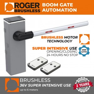 Boom Gate Operator - Bionik Brushless 36V Security Boom Gates & Barriers Super Intensive Use (up to 6 meters) |100% Italian Made by Roger Technology | Highest Quality Automatic Boom Barrier Gate Systems
