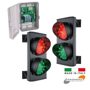 Traffic Light Signal Controller with Two Traffic Lights Combo | Traffic Lights Control Board and 2 Red and Green LED Dual Traffic Light Easy Traffic Flow Control | Made in Italy by Stagnoli | Specially designed for alternating one-way roads in apartment buildings (e.g. ramps), company and car park contexts, commercial, residential, and public events