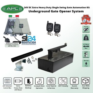 DIY Gate Opener Base Kit Discreet Underground Automatic Gate System with Italian-Made Simply 24 Universal Control Box, 24V External Transformer and 20m Low Voltage Cable, APC-UG1400C Extra Heavy Duty All Metal Gears Underground Gate Motor, Adjustable Limit Switches, Remote Controls, Single Swing Gate Automation