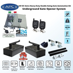 DIY Gate Opener Base Kit Discreet Underground Automatic Gate System with Italian-Made Simply 24 Universal Control Box, APC-UG2400C Extra Heavy Duty All Metal Gears Underground Gate Motor, Adjustable Limit Switches, Remote Controls, Double Swing Gate Automation