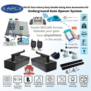 Discreet Underground Automatic Gate WiFi Smart Kit with Italian-Made Simply 24 Universal Control Box, APC-UG2400C Extra Heavy Duty All Metal Gears Underground Gate Motor, Adjustable Limit Switches, Safety Sensor, Remote Controls, WiFi Smart Switch, Double Swing Gate Opener