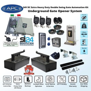 DIY Gate Opener Super Secure Kit Discreet Underground Automatic Gate System with Italian-Made Simply 24 Universal Control Box, APC-UG2400C Extra Heavy Duty All Metal Gears Underground Gate Motor, Adjustable Limit Switches, Safety Sensor, Electric Gate Lock, Keypad with EM card Reader, Push Button Switch, Remote Controls, Double Swing Gate Automation