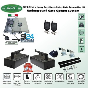 DIY Gate Opener Base Kit Discreet Underground Automatic Gate System with Italian-Made Simply 24 Universal Control Box, 24V External Transformer and 20m Low Voltage Cable, APC-UG2400C Extra Heavy Duty All Metal Gears Underground Gate Motor, Adjustable Limit Switches, Remote Controls, Double Swing Gate Automation
