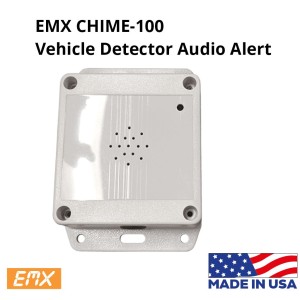 EMX CHIME-100 Vehicle Detector Alert | Audio alert device designed for loud work environments with 6 melodies option. Audible chimes when a vehicle first pulls in front of the vehicle detector.