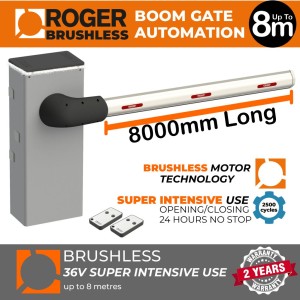 8m Boom Gate Operator - Bionik Brushless 36V Security Boom Gates & Barriers Super Intensive Use (up to 8 meters) |100% Italian Made by Roger Technology | Highest Quality Automatic Barrier Boom Gate Systems