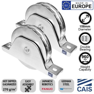SUPER DUTY Sliding Gates Wheels, Dual Bearing 158mm Recess Mount Pair of Wheels | 960Kg Capacity for the Pair | European Made by CAIS  for Sliding Gates. High Quality Steel, Rebate Gate Wheel