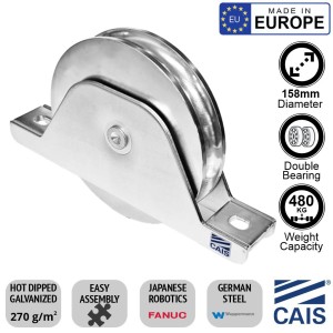 158mm Double Bearing Recess Mount CAIS WSO "O" Grooved Sliding Gates Wheel, Internal Support Gate Wheels. 480Kg Per Wheel Weight Capacity, High Quality, Steel, Rebate Gate Wheel