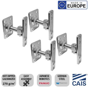 2 Pairs (4pcs) of Bolt-On/Bolt-On European Made Adjustable Hinge With Plates, Fixed, CAIS EDGE 20 Hot Dip Galvanized Gate Hinge For Double Swing Gates | No weld required | German Steel