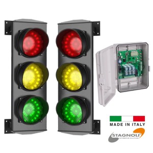 Traffic Light Controller with Two (Enter and Exit) Traffic Lights Combo | Traffic Lights Control Board and 2 Red, Yellow and Green LED Triple Traffic Light Easy Traffic Flow Control | Made in Italy by Stagnoli | Specially designed for easy traffic light control commercial and residential use.