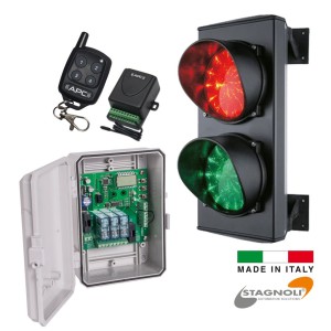 Remote Control Traffic Light Signals with Dual Traffic Lights Combo | Traffic Lights Control Board, Remote Control, Two Channel Reciever and Dual (Red & Green) LED Traffic Light, Easy Traffic Flow Control | Made in Italy by Stagnoli