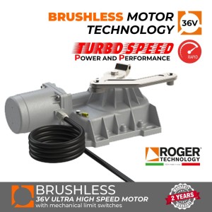 Underground 36V DC Turbo-Speed Brushless Swing Gate Opener Motor |100% Italian Made by Roger Technology BR21/351/HS for Swing Gate Automation System.