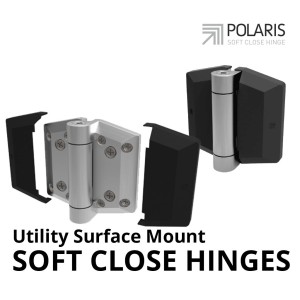 Set of Utility Surface Mount Soft Close Hinge for Pedestrian Gate Self-Closing | Pair of Polaris 156 Series Soft Close Hinges