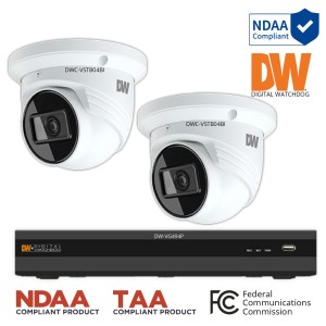 NDAA Compliant CCTV Surveillance System Network Video Recorder(NVR) with Two 4MP CCTV IP Camera | Digital Watchdog(DW®) NDAA Approved NVR Security System Packages - CCTV Recorder with Two 4MP IP Camera System